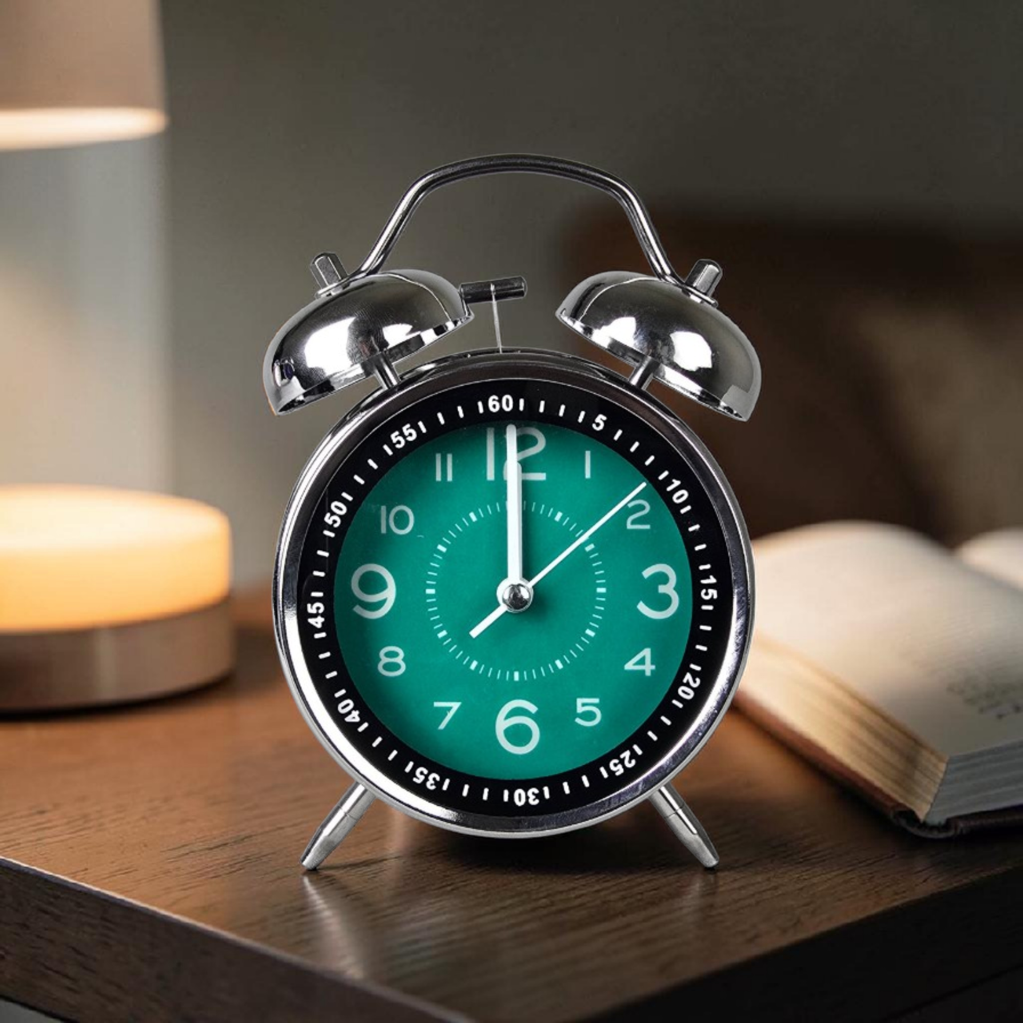 Bell Alarm Silver and Green Clock(Radium)- (TC-218)