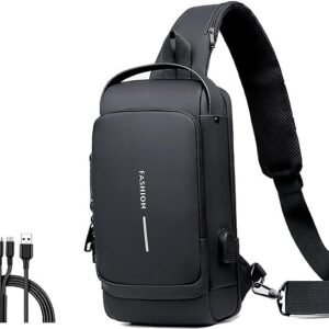 USB Charging Sport Sling Anti-theft Shoulder Bag, Anti Theft Sling Bag for Men and Women in Color Black